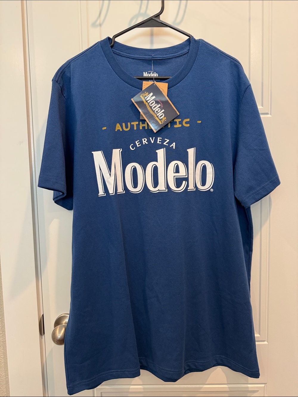 Navy Blue 'Modelo' Logo Crew Neck Tee